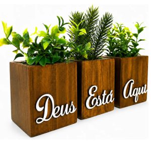 Kit 3 Vasos Decorativo Com Planta Artificial Enfeite Sala
